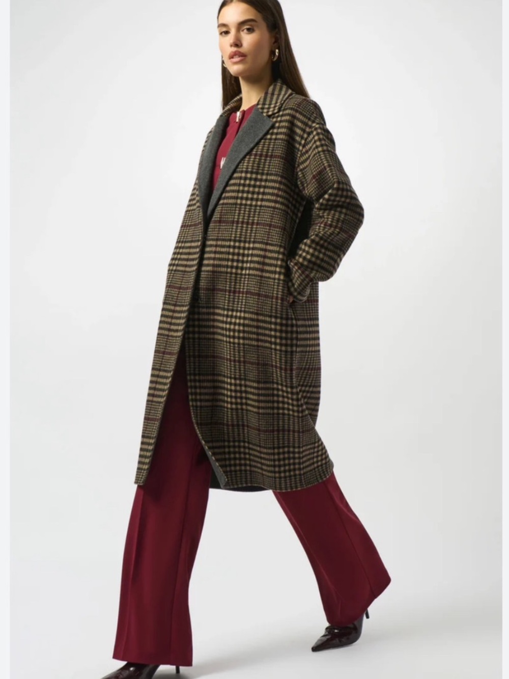 NWT Joseph Ribkoff Camel/Multi Plaid Double-Faced Coat Medium Style 253946 - Picture 3 of 10